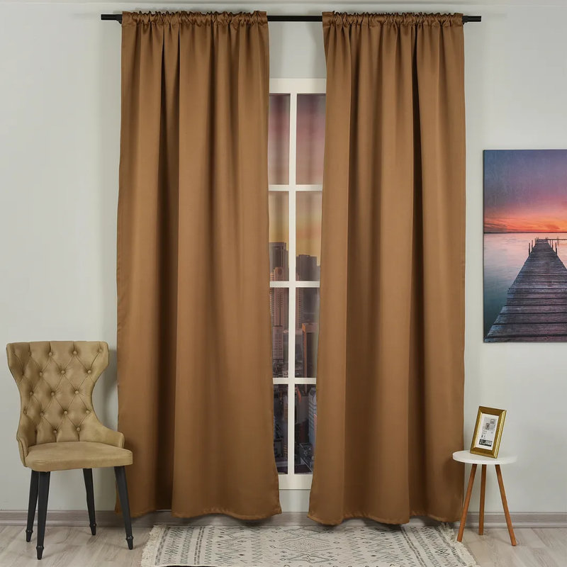Extra Wide & Extra Long Custom Made Solid Color Room Darkening Single Curtain Panel, 52" W x 204" L, Mocha