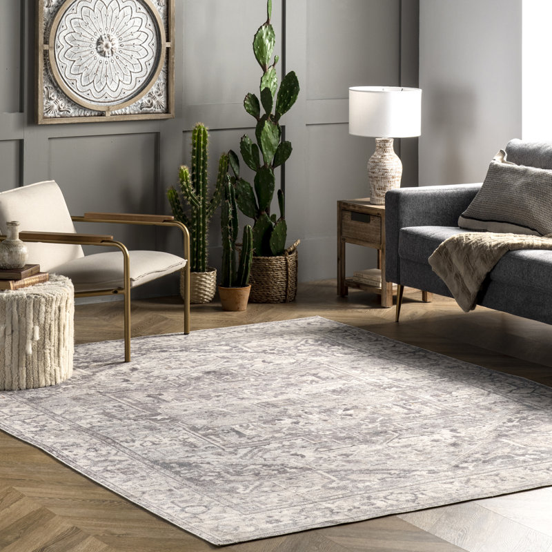 Brielle SpinClean Machine Washable Vintage Medallion Area Rug, Square 8'