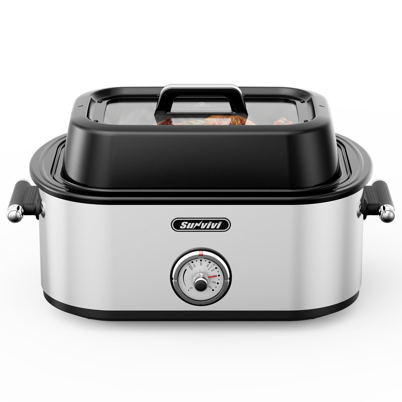 24 Qt Electric Turkey Roaster Oven with Self-Basting Glass Lid and Defrost and Keep Warm Functions