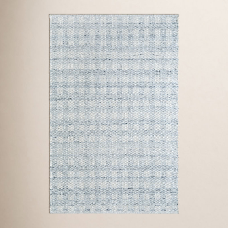 Lavande Plaid Wool Area Rug in Gray, Runner 2'6" x 8'