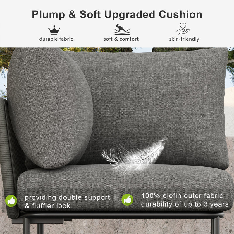Ebern Designs 9 Pieces Aluminum Patio Furniture Set, Modern Modular Sectional Sofa with Coffee Table and Upgrade Thickness Cushion