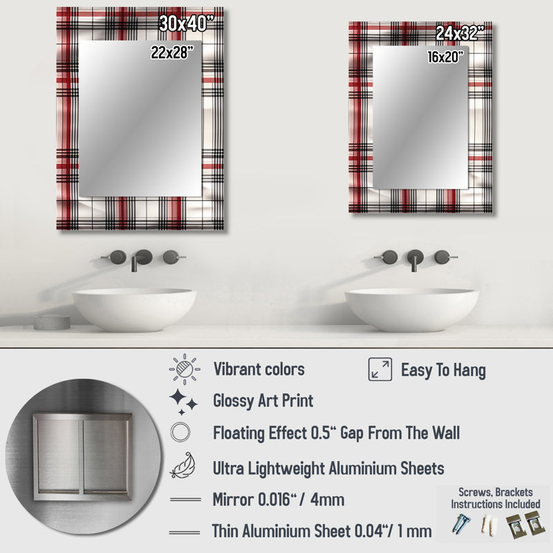 Rustic Farmhouse Plaid - miroir unique à carreaux, grand miroir mural rétro, impression d'art, 40" x 30"