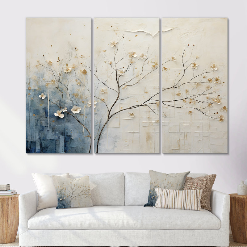 Minimalisme beige et bleu campagne - ensemble de décoration murale campagne, Toile tendue, H 40 po x l 60 po x P 1 po