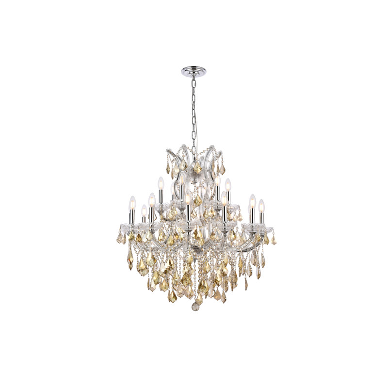 Stockard 19 - Light Glass Classic / Traditional Chandelier, Chrome / Golden Teak (Smoky) / Royal Cut, Clear