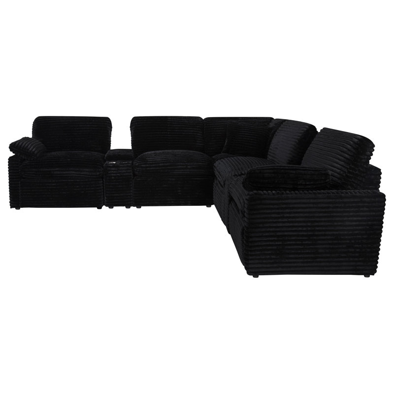 Canapé modulaire inclinable électrique 7 pièces Orton - noir, Black Corduroy