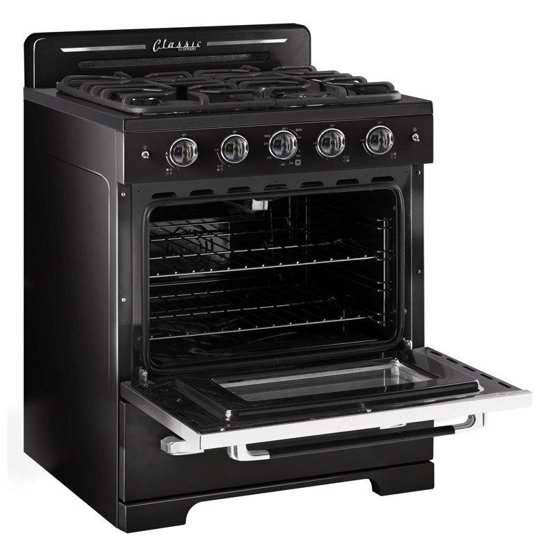 Cuisinière au gaz autoportante 30 po à 4 brûleurs avec four à convection 30 po Classic Retro, Noir minuit