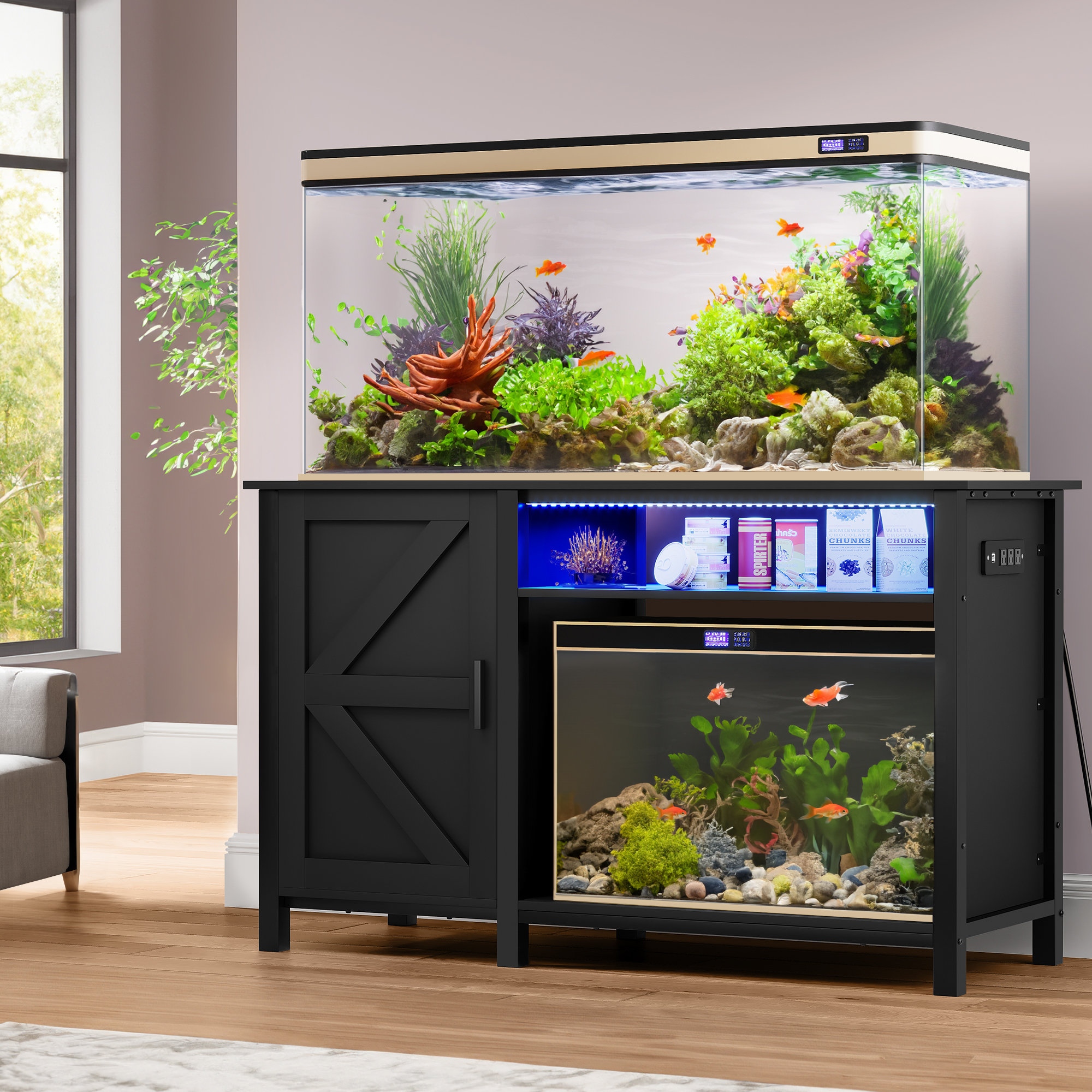 Tucker Murphy Pet™ Aquarium Stand for 5575 Gallon Fish Tanks with RGB