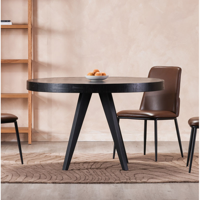 Carlo Acacia Round Solid Wood Base Dining Table, Black, 30" H x 48" W x 48" D