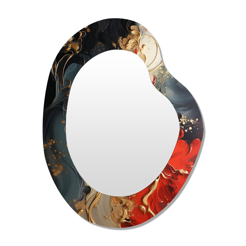 Red And Gold Marble Fire IV - Abstract Painting Modern Wall Mirror In Asymmetrical Shapes