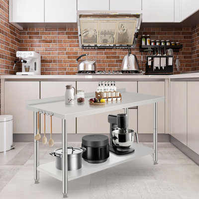 Table de travail en acier inoxydable de 60 po x 24 po x 35 po avec double tablette, station de préparation robuste pour la cuisine, le restaurant ou le garage