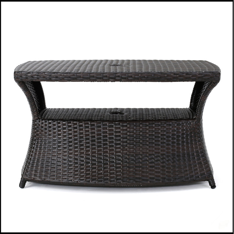 Table d'appoint Berkeley avec trou pour parasol intégré et conception en osier durable pour l'extérieur, Brun