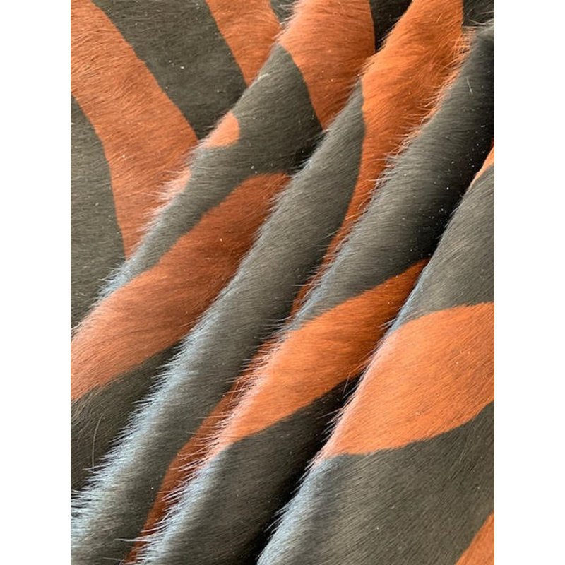 Reverse Zebra Print Handmade Cowhide Brown and Black Rug