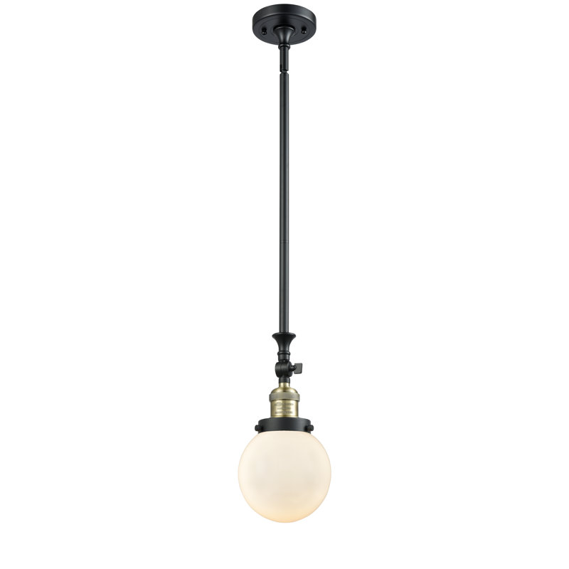 Luminaire suspendu sphère 1 lumière Zarmayr, Boîtier blanc mat, Laiton antique noir, Ampoule non incluse
