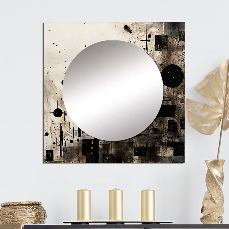 Hawraa - African Brown And Black Geometric Art Abstract Shapes Square Mirror Wall Decor For Bedroom, 23" x 23"