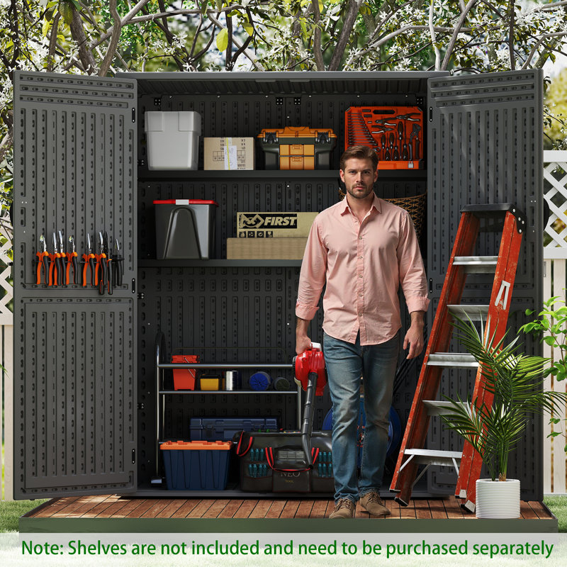 Remise de rangement verticale en PEHD EHHLY 5,6 x 2,3 pi, imperméable et verrouillable, Gris