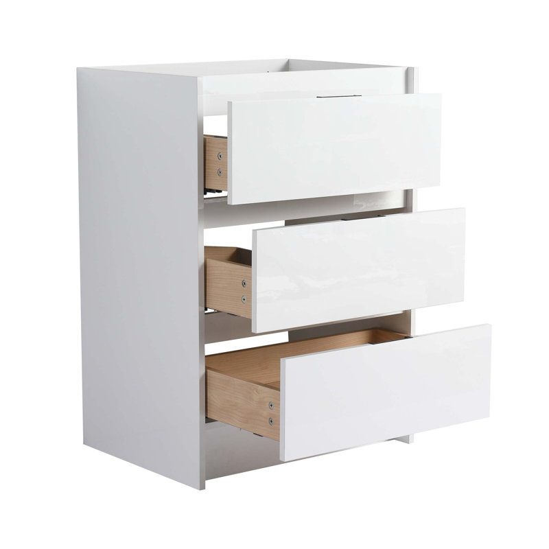 Armoire de salle de bain autoportante 24 po avec lavabo en résine, 3 tiroirs à fermeture en douceur 24 po
