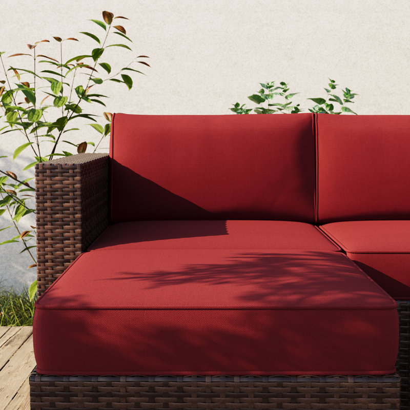 7-Piece Outdoor Replacement Cushion Set with 4" Thick Supportive Foam for Patio Conversation Sets, Red