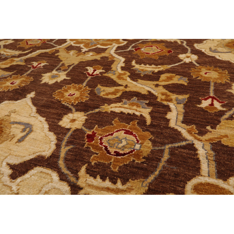 Tapis brun / beige / or en laine noué à la main de conception unique 6 pi 1 po x 9 pi 3 po