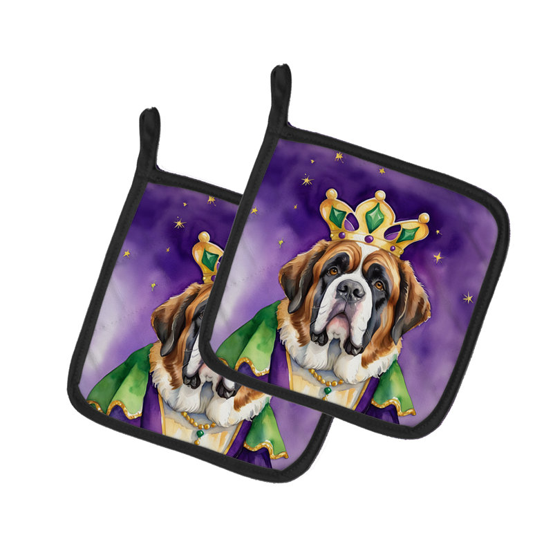 Saint Bernard King of Mardi Gras Pair of Pot Holders