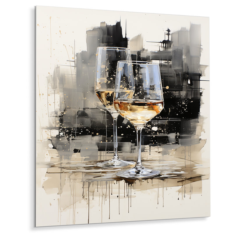 Verre noir et blanc Essence II - Champagne, art mural en métal, H 40 po x l 30 po x P 1,5 po
