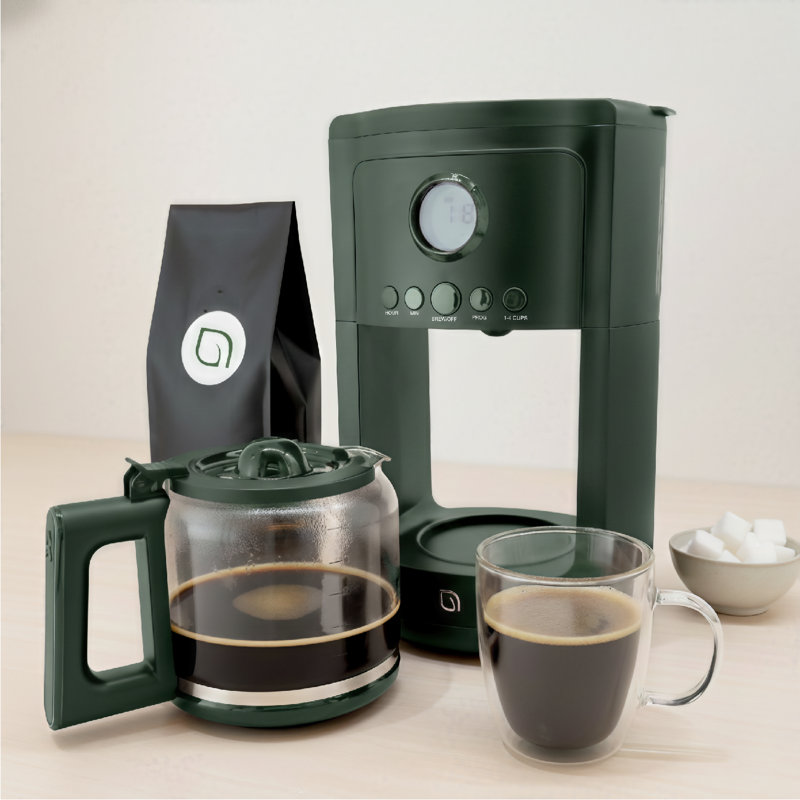 Cafetière de 12 tasses Willow - Options de brassage programmables avec minuterie, beau design, pot en verre - Vert, Vert