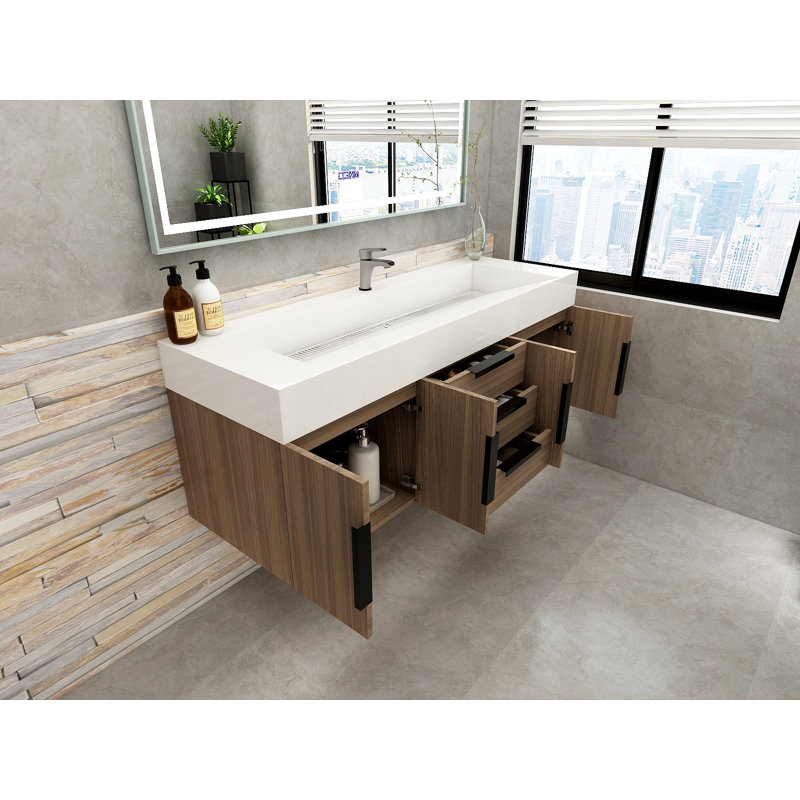 Jessica 60'' Wall-Mounted Single Bathroom Vanity, Wood