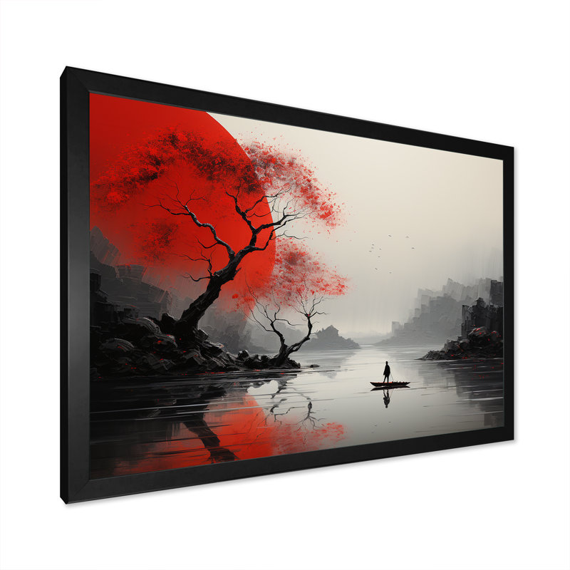 Art japonais sur toile japonais, "Silence Valley", Cadre simple noir, H 12 po x l 20 po x P 1 po