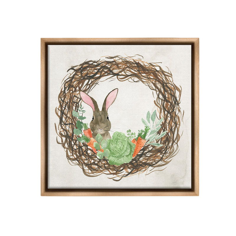 «Spring Pâques Wreath Floater Frame» par Lucille Price sur toile, Cadre flottant orme Montalcino, H 25 po x l 25 po