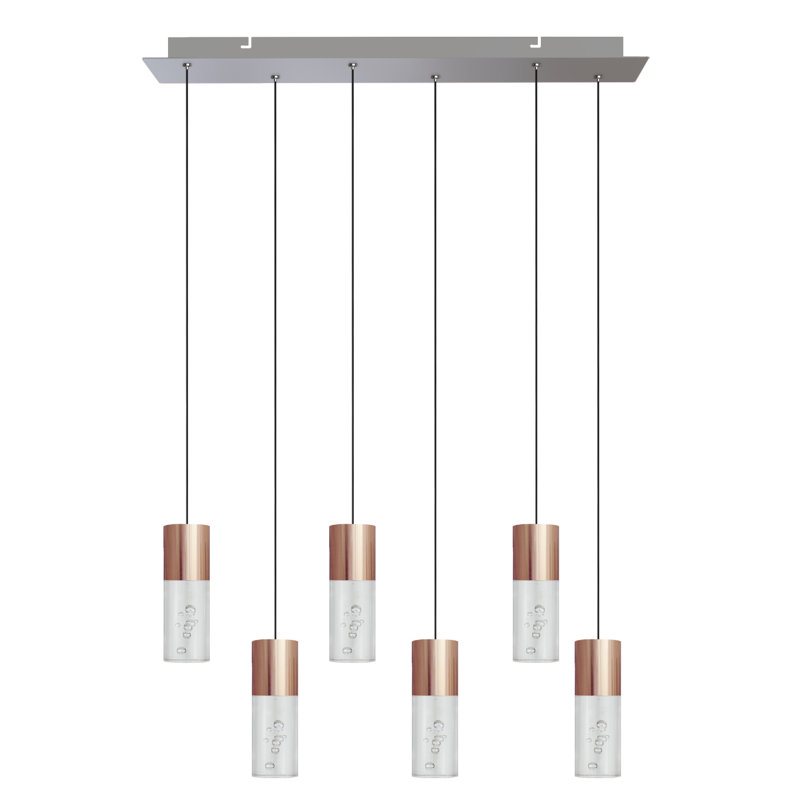 Luminaire suspendu cylindrique 6 lumières DEL Andromedae, Cuivre