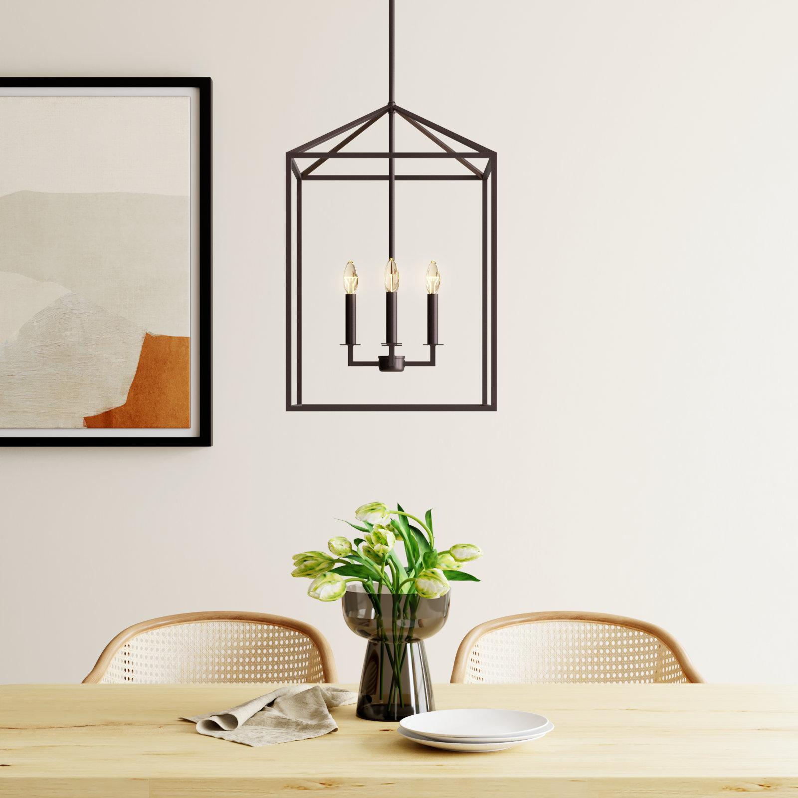 Ellis 4 - Light Dimmable Lantern Chandelier, 23.25" H x 15.5" W x 15.5" D, No, Bronze