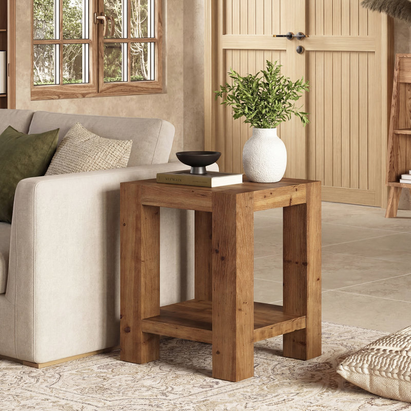 Table de bout en bois massif 19,7 po avec espace de rangement à 2 niveaux