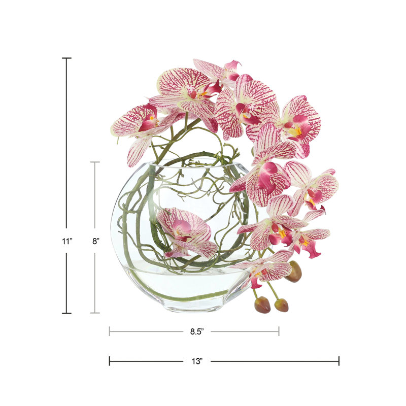 Orchid and Vine Arrangement in Glass Vase, Pink