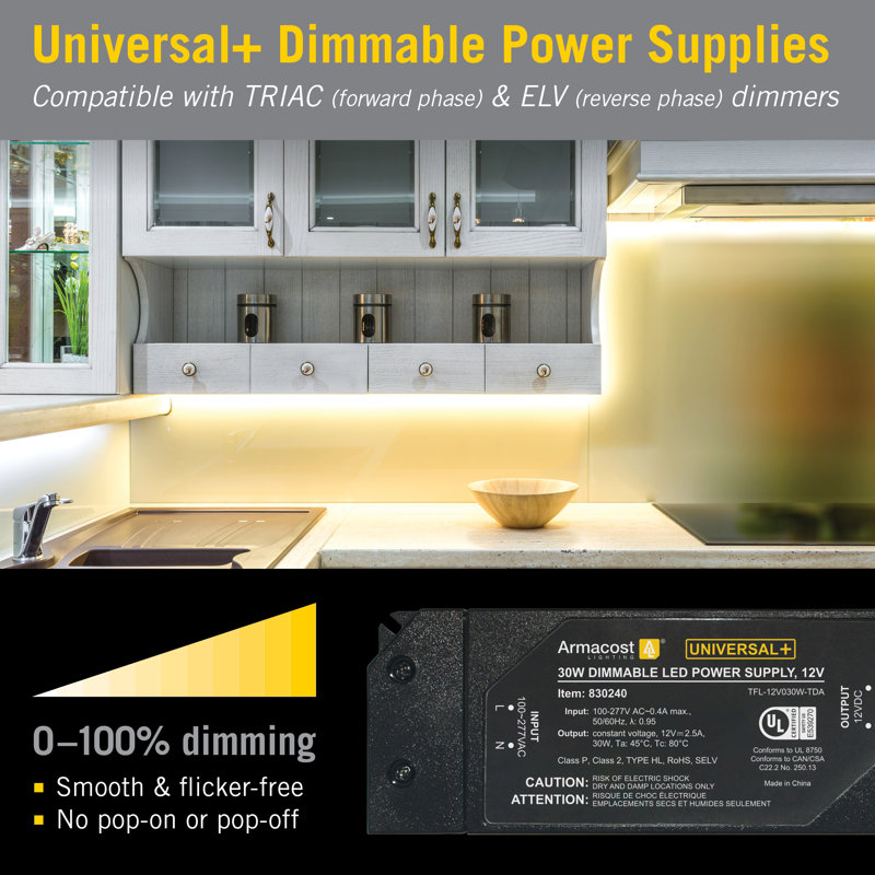 Universal+ Dimmable LED Driver 12V DC, 30W, 24