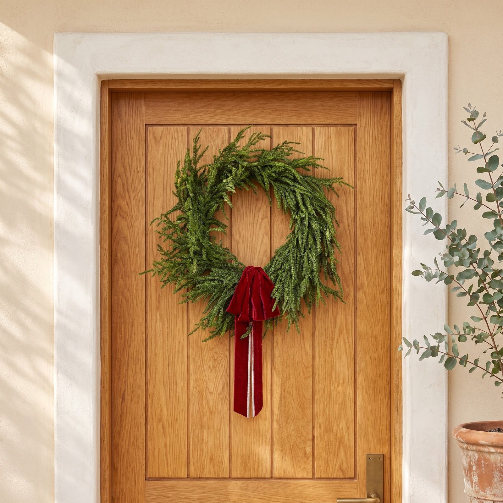 Faux Pine Wreath, 16" W x 16" H x 5" D