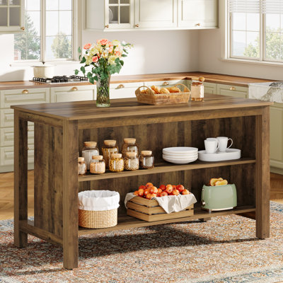 59 Inch Large Kitchen Island Table with 2-Tier Open Storage by Winston Porter