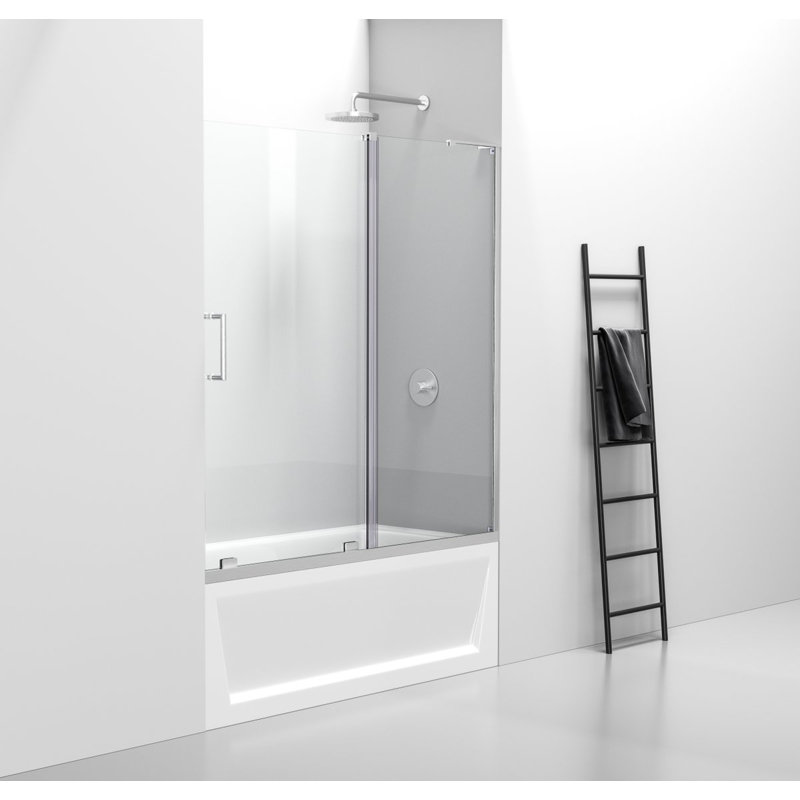 - W x 60;60'' H Single Added Door Frameless Tub Door with, Nickel