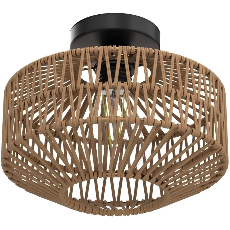 Plafonnier bohème, mini lustre en rotin avec ampoule DEL à intensité variable, luminaire encastré tissé à la main