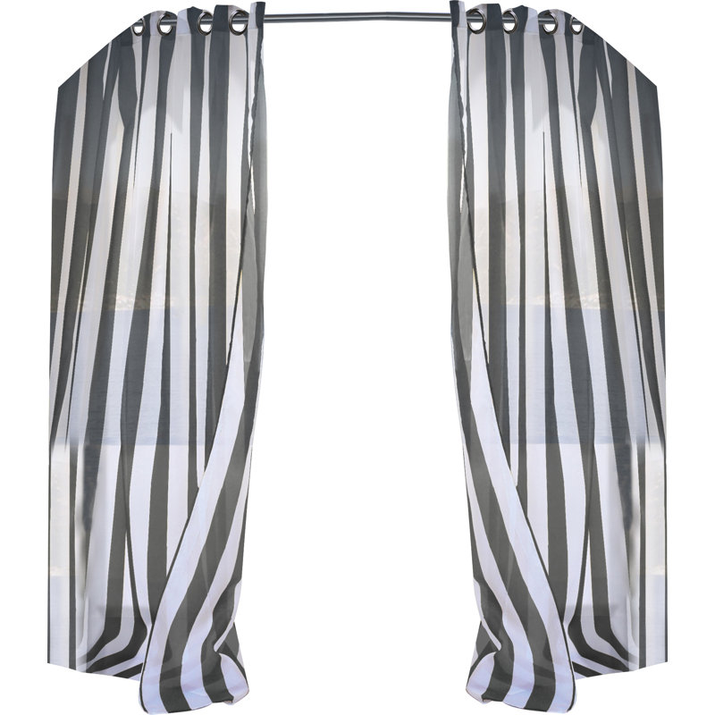 Panneau de rideau simple diaphane à rayures avec œillets pour l'extérieur Truman, L 54 po x L 84 po, Bleu