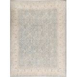 Wool Oriental Area Rug in Light Blue/Ivory/Brown