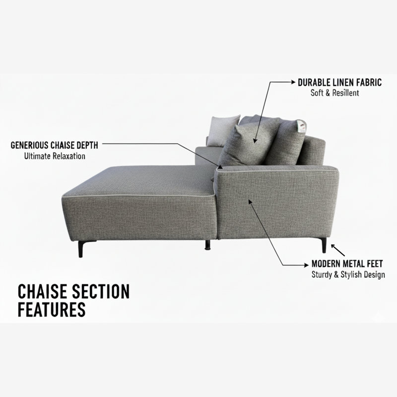 3 Seater Sofa Bed, Right Hand Facing, Grey