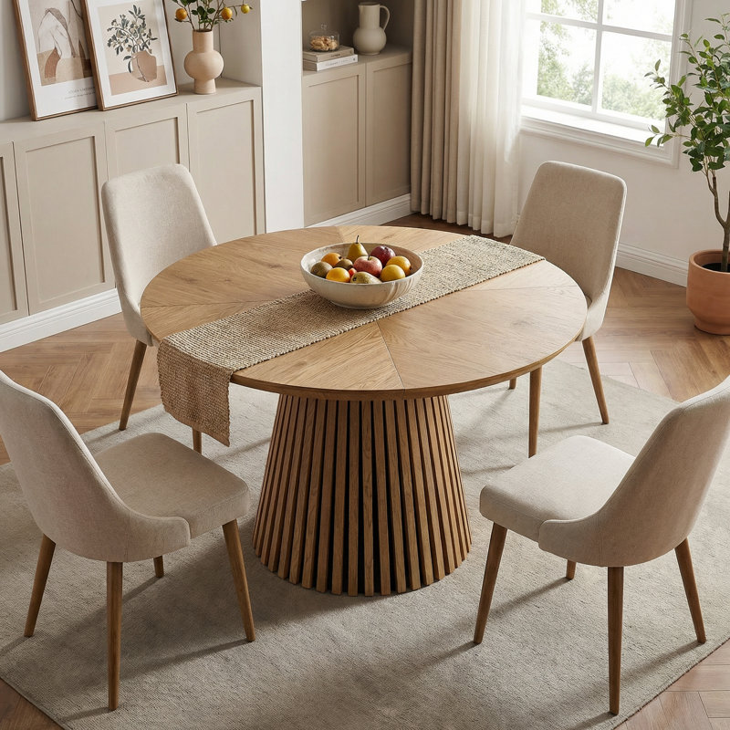 Modern Round Wooden Dining Table, Space-Saving Design for Kitchen or Living Room