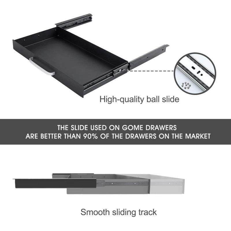 Large Size Under Desk Slide Out Pencil Drawer With Adjustable Space Divider Design For Storing Pencil And Office Accessories, Underdesk Pull Out Tray Organizer Mounted For Sit Stand Workstation