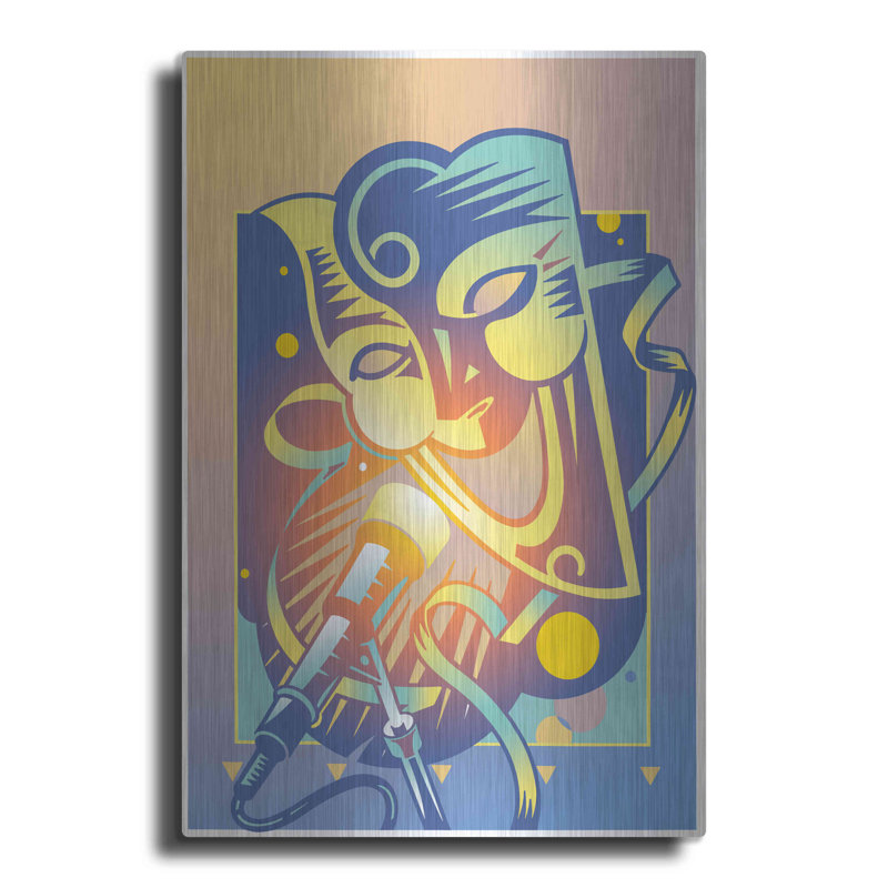 Bungalow Rose «The Happy Microphone» par David Chestnutt, art mural en métal, H 16 po x l 12 po