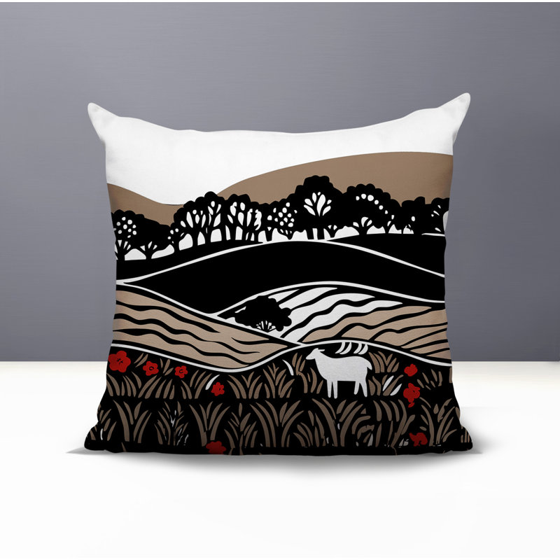 Coussin décoratif intérieur / extérieur Voldy Floral Landscape, Carré 17 po, Beige