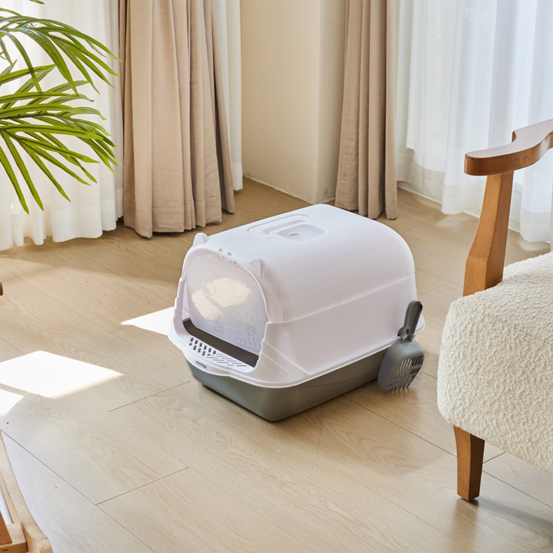 Polyethylene Plastic Litter Box with Scoop, Grey