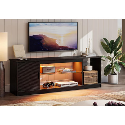 Centre pour PS5, meuble télé de jeu avec meuble télé 65/70 po, console moderne, tablette en verre réglable, salon, chambre à coucher, fibre de carbone facile à assembler, noir, 58 po