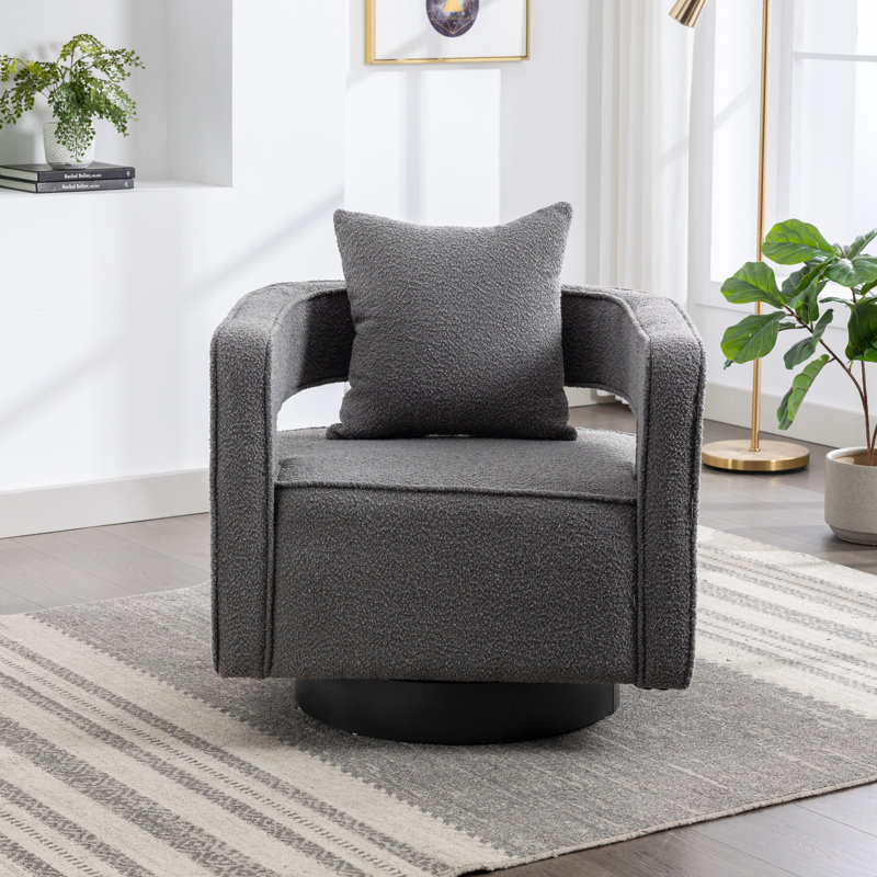Dangira Upholstered Swivel Barrel Chair, Gray Polyester