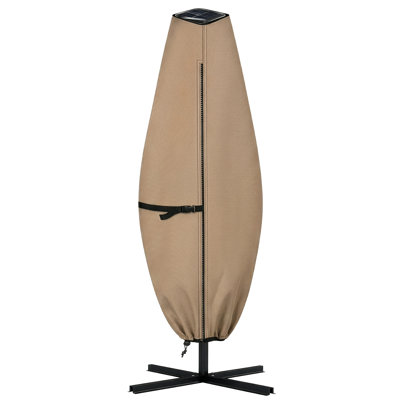 Solar Large Umbrella Cover with Clear Top - 600D Waterproof 50+ UV Resistant Umbrella Protector Solar Cover for 11ft Round or 8ft Square Garden Patio Parasol with Lift Pole (Tan)