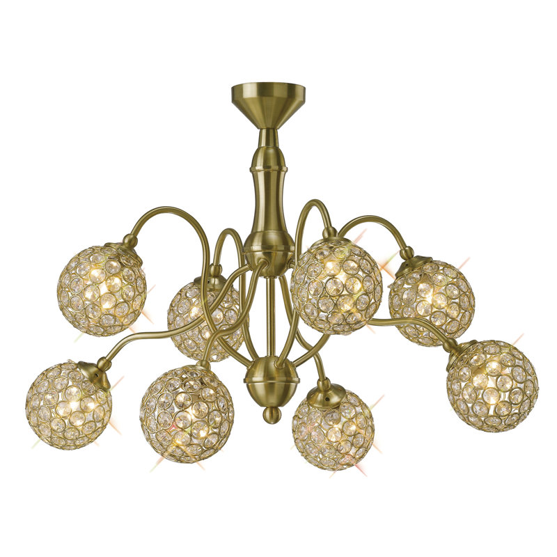 8 - Light Sphere Chandelier, Satin Brass