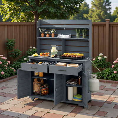 Large Garden Potting Bench With Lockable Wheels, Storage Cabinets, Drawers And Removal Shelves